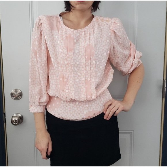 80s Pink and White Polka Dot Top - Picture 1 of 4